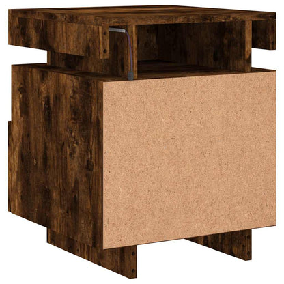 Sängbord med LED-belysning 2 st rökfärgad ek 40x39x48,5 cm