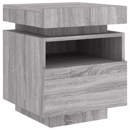Sängbord med LED-belysning 2 st grå sonoma 40x39x48,5 cm