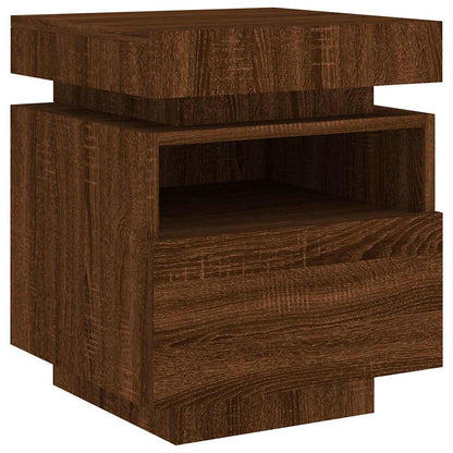 Sängbord Nattduksbord Brun Ek med LED-belysning 40x39x48,5 cm