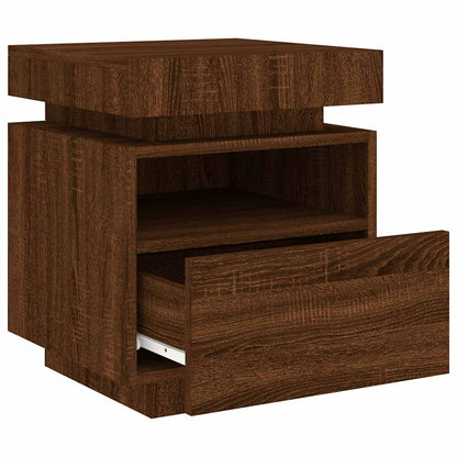Sängbord Nattduksbord Brun Ek med LED-belysning 40x39x48,5 cm