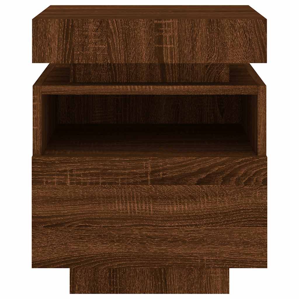 Sängbord Nattduksbord Brun Ek med LED-belysning 40x39x48,5 cm