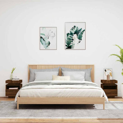 Sängbord med LED-belysning 2 st brun ek 40x39x48,5 cm