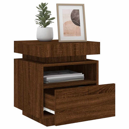 Sängbord med LED-belysning 2 st brun ek 40x39x48,5 cm