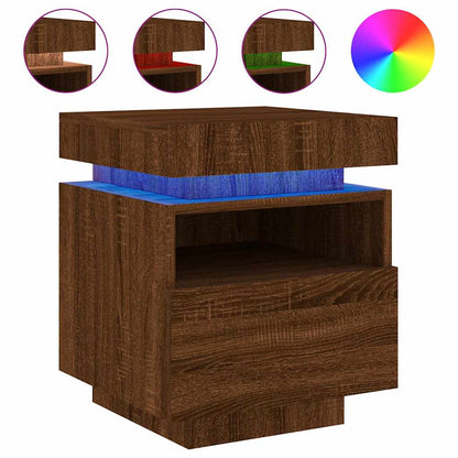 Sängbord med LED-belysning 2 st brun ek 40x39x48,5 cm