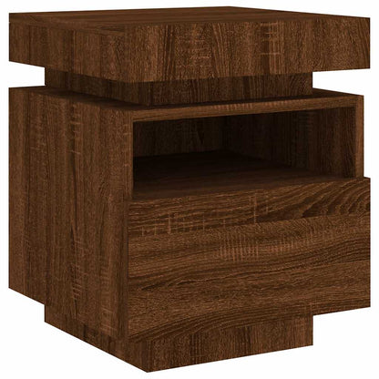 Sängbord med LED-belysning 2 st brun ek 40x39x48,5 cm