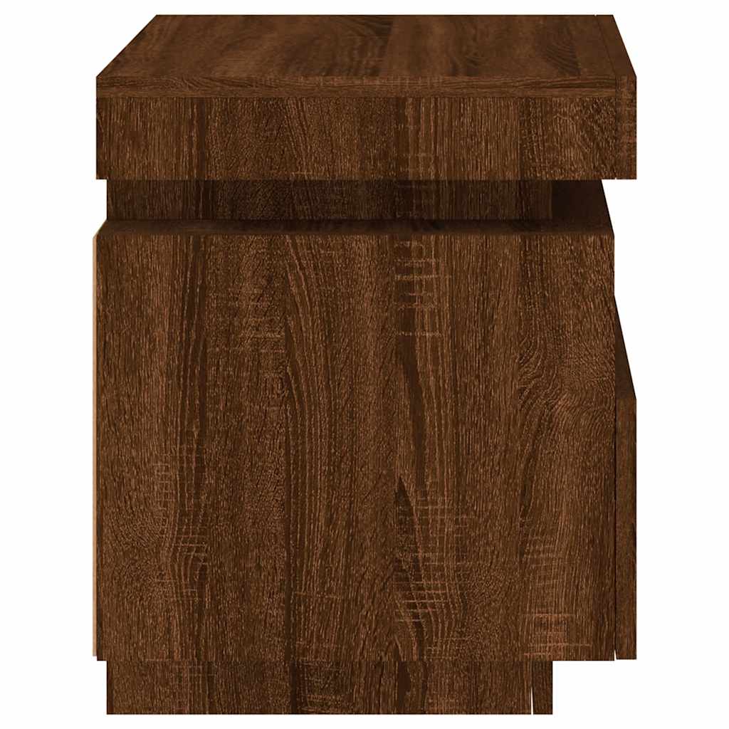 Sängbord med LED-belysning 2 st brun ek 40x39x48,5 cm