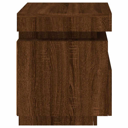 Sängbord med LED-belysning 2 st brun ek 40x39x48,5 cm