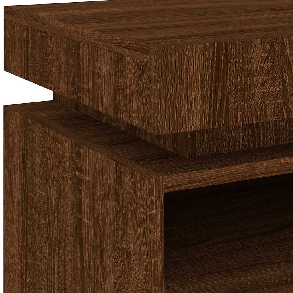 Sängbord med LED-belysning 2 st brun ek 40x39x48,5 cm