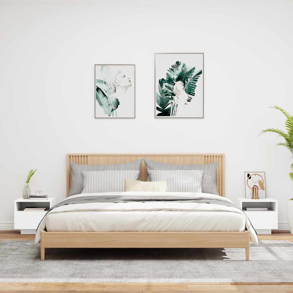 Sängbord med LED-lampor 2 st vit 40x39x37 cm