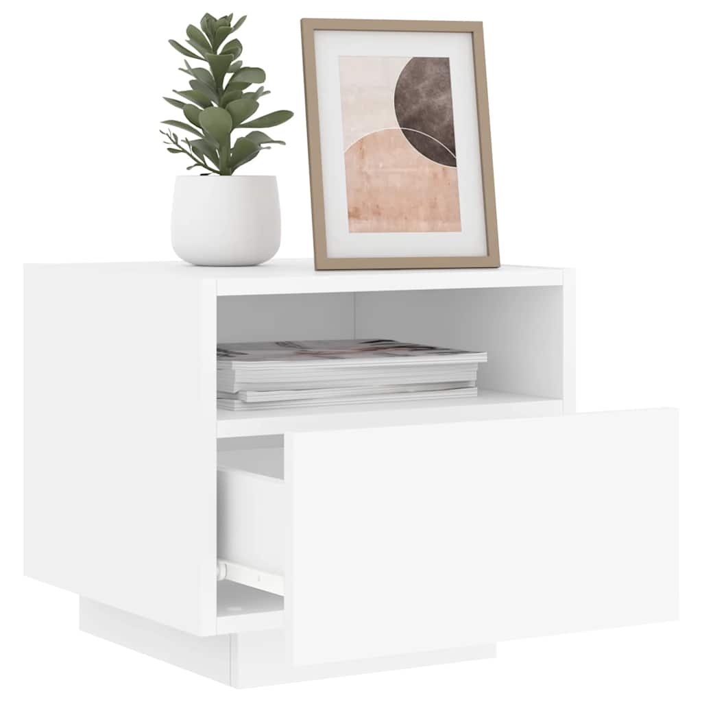 Sängbord med LED-lampor 2 st vit 40x39x37 cm