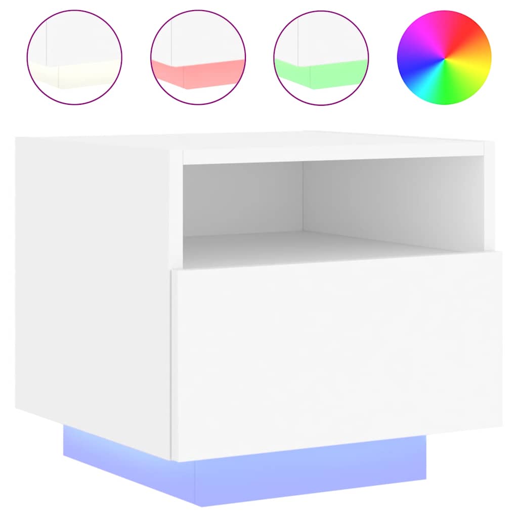 Sängbord med LED-lampor 2 st vit 40x39x37 cm