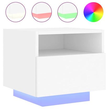 Sängbord med LED-lampor 2 st vit 40x39x37 cm
