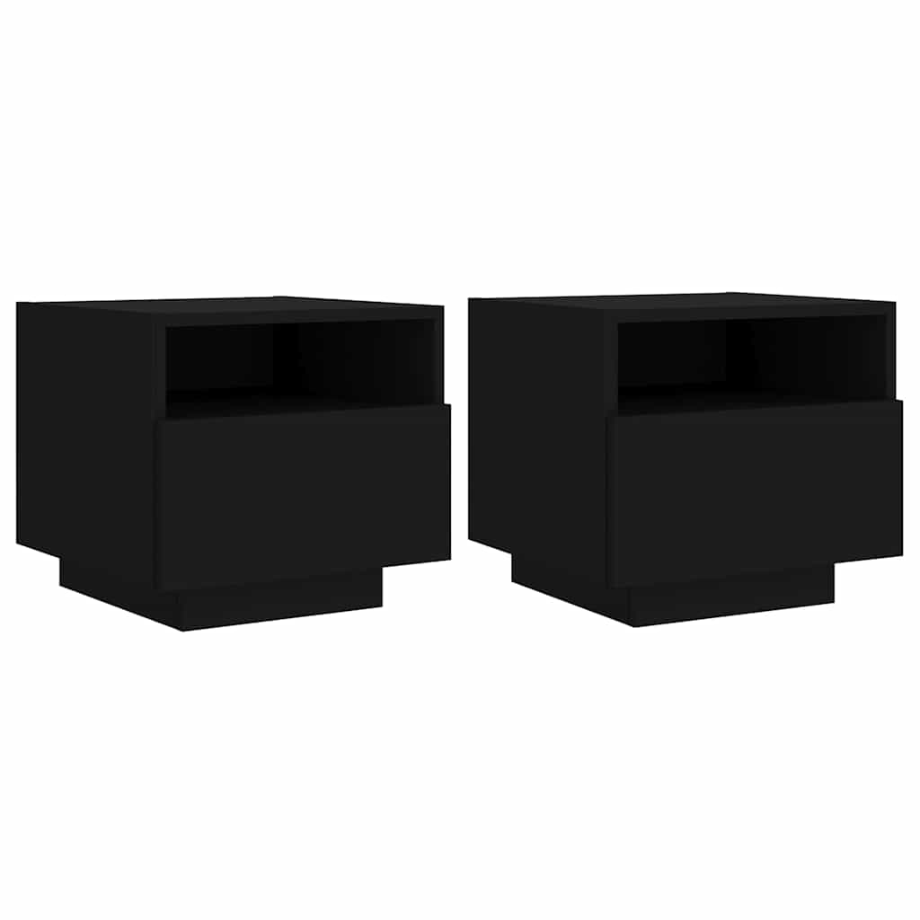 Sängbord med LED-lampor 2 st svart 40x39x37 cm