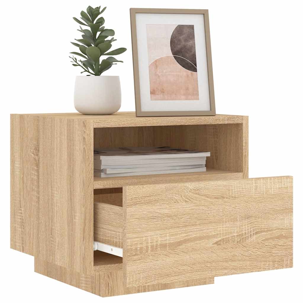 Sängbord med LED-lampor 2 st sonoma-ek 40x39x37 cm