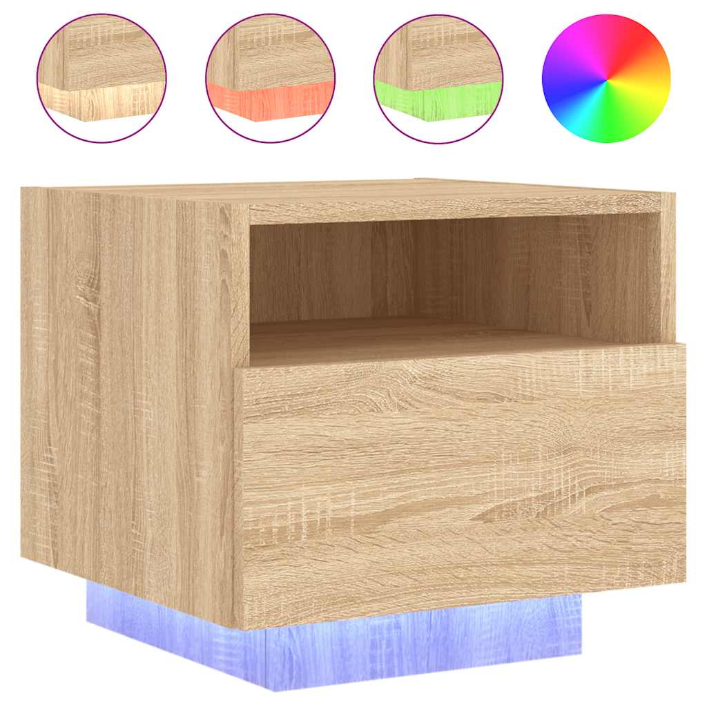 Sängbord med LED-lampor 2 st sonoma-ek 40x39x37 cm