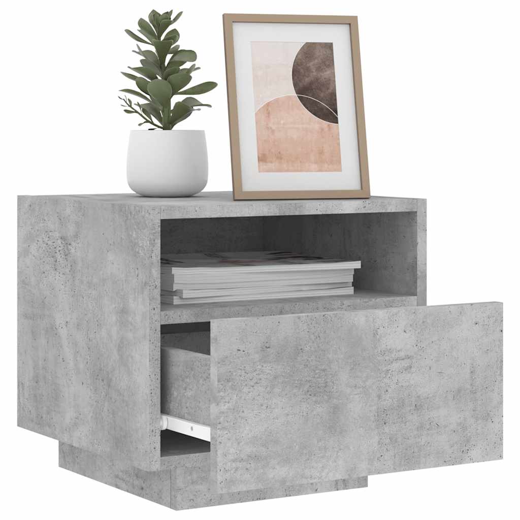 Sängbord med LED-lampor 2 st betonggrå 40x39x37 cm