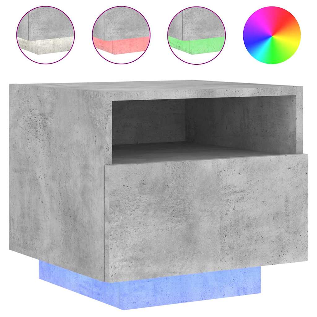 Sängbord med LED-lampor 2 st betonggrå 40x39x37 cm