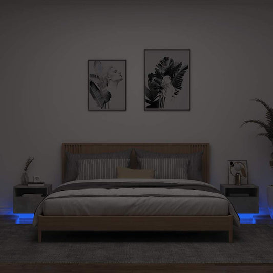 Sängbord med LED-lampor 2 st betonggrå 40x39x37 cm