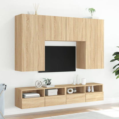 Väggmonterad tv-bänk 2 st sonoma-ek 100x30x30cm konstruerat trä