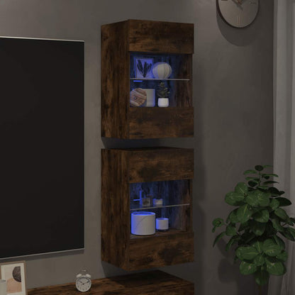 Nástenné skrinky s LED osvetlením pre TV 2 st rökfärgad ek 40x30x60,5 cm