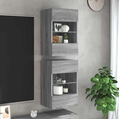 Nástenné skrinky s LED osvetlením pre TV 2 st grå sonoma 40x30x60,5 cm