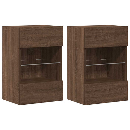 Nástenné skrinky s LED osvetlením pre TV 2 st brun ek 40x30x60,5 cm