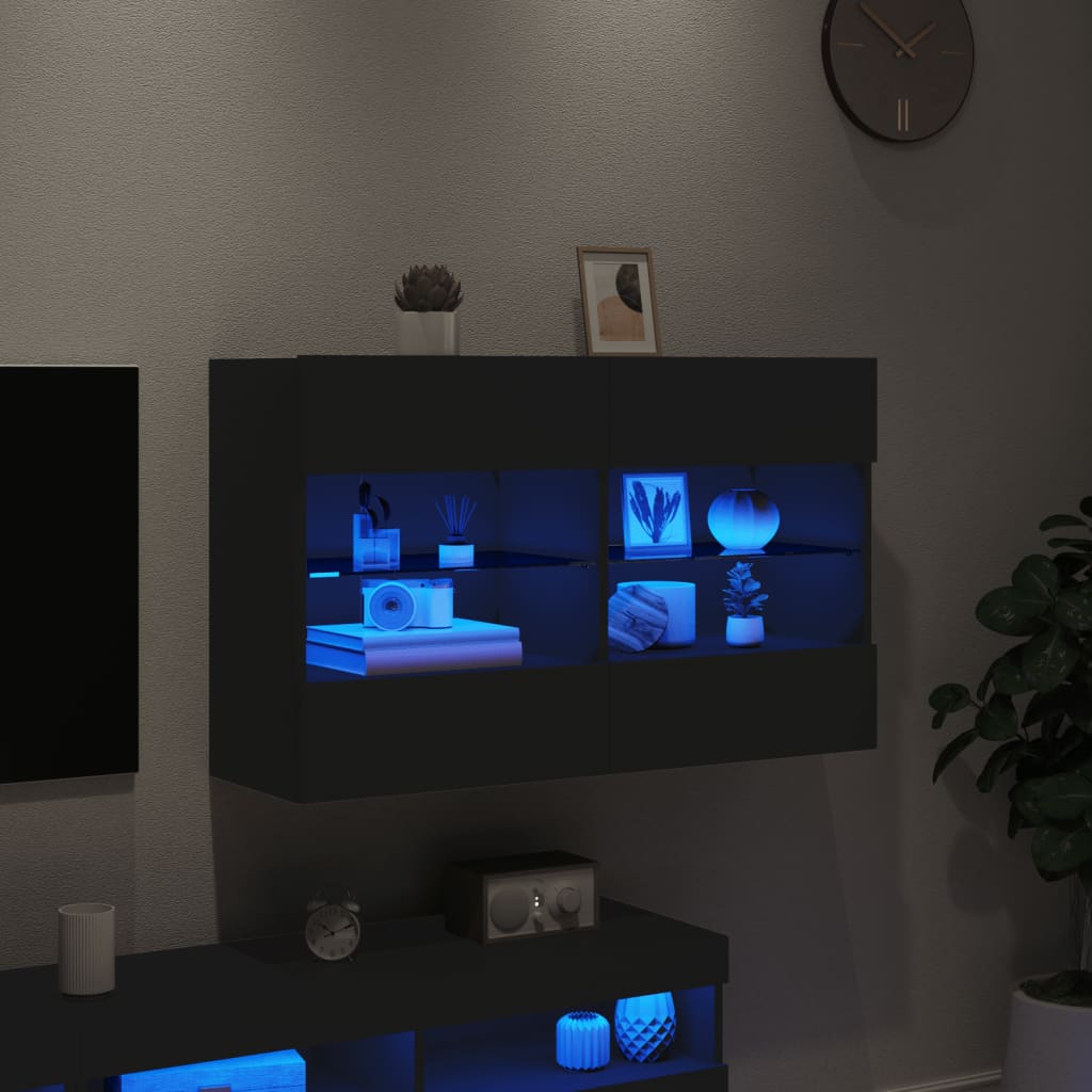 TV-Möbel Svart Väggmonterad TV-Bänk LED 98,5x30x60,5 cm