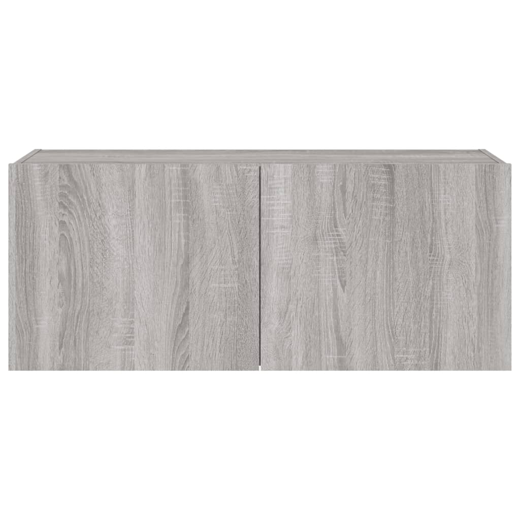 TV-Möbel Sonoma Grå Väggmonterad TV-Bänk LED 100x35x41 cm