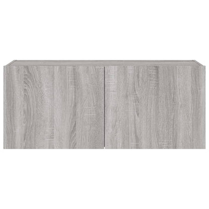 TV-Möbel Sonoma Grå Väggmonterad TV-Bänk LED 100x35x41 cm