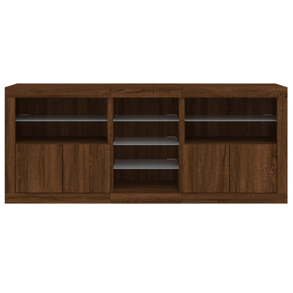 Skänk Brun Ek LED-belysning 181,5x37x67 cm