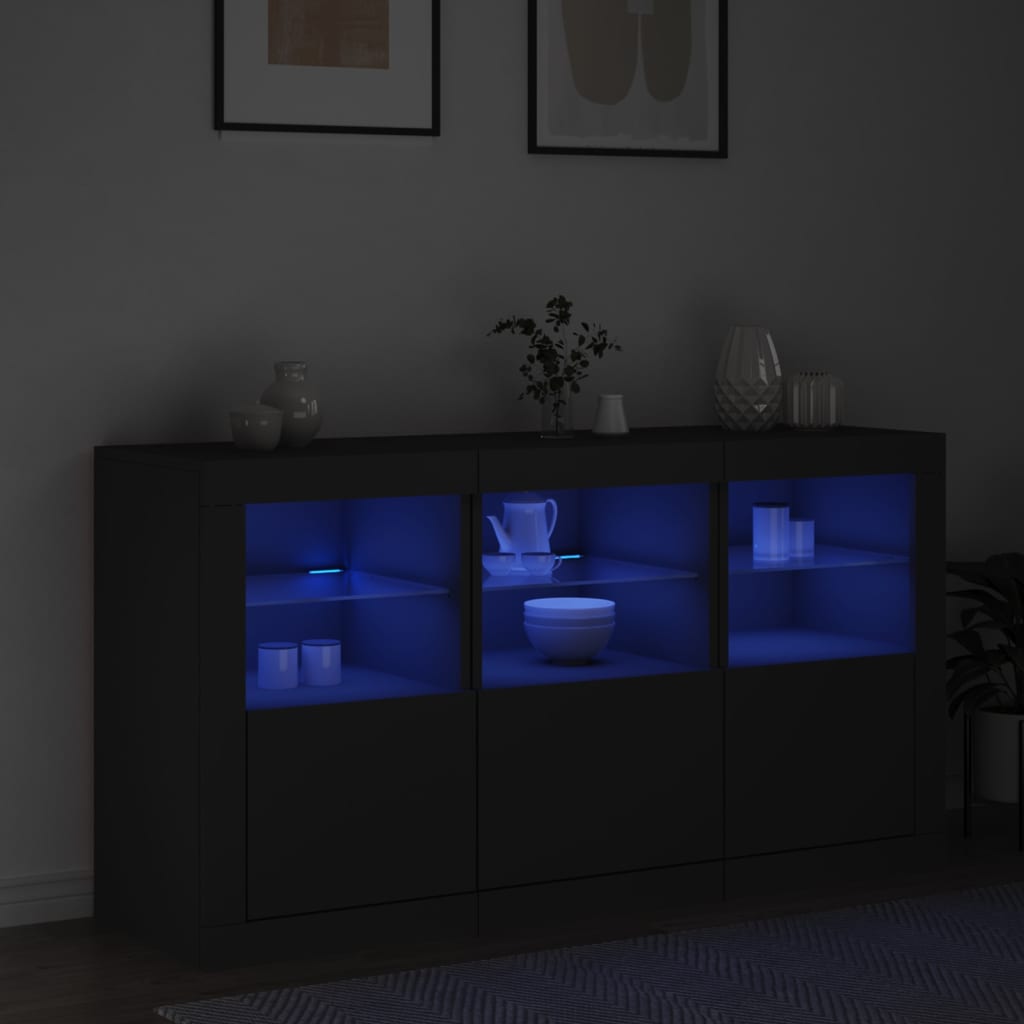 Skänk Svart LED-belysning 123x37x67 cm