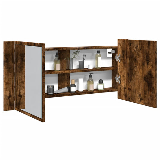 Badrumsspegel Spegelskåp LED Rökfärgad Ek 100x12x45 cm