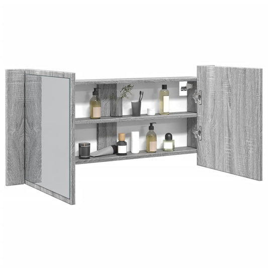 Badrumsspegel Spegelskåp LED Sonoma Grå 100x12x45 cm