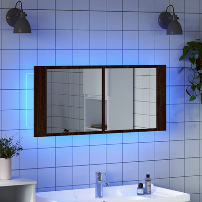 Badrumsspegel Spegelskåp LED Brun Ek 100x12x45 cm