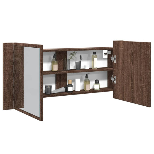 Badrumsspegel Spegelskåp LED Brun Ek 100x12x45 cm