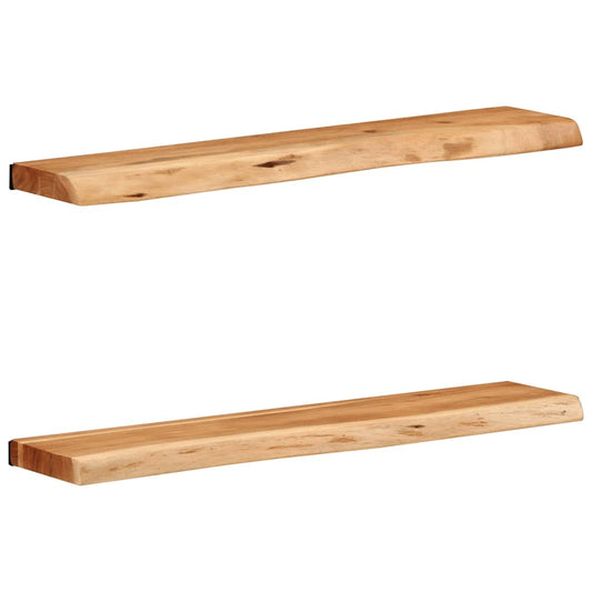 Vägghylla Trä 2 st 80x20x3,5 cm massivt Trä akacia