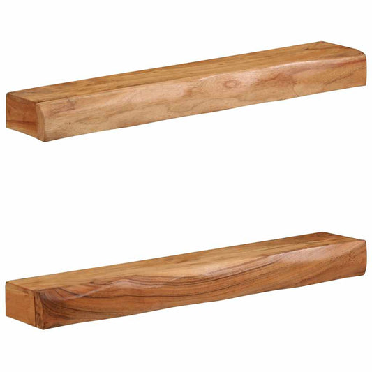 Vägghylla Trä 2 st 80x17x8 cm massivt Trä akacia