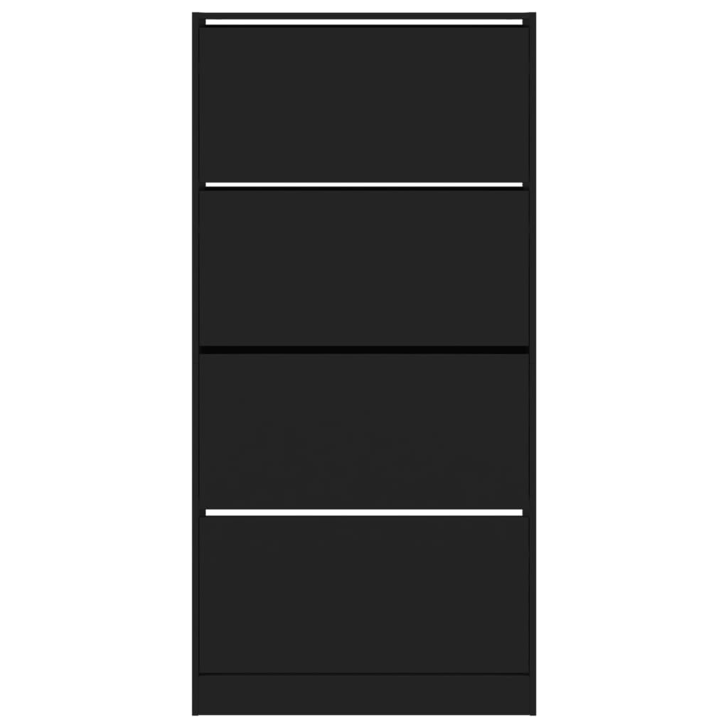 Skoställ Svart Skoskåp med 4 flip-lådor 80x21x163,5 cm