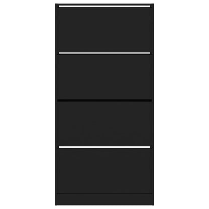 Skoställ Svart Skoskåp med 4 flip-lådor 80x21x163,5 cm