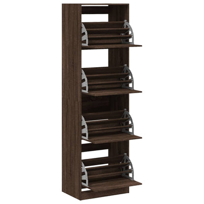 Skoställ Brun Ek Skoskåp med 4 flip-lådor 60x42x204 cm