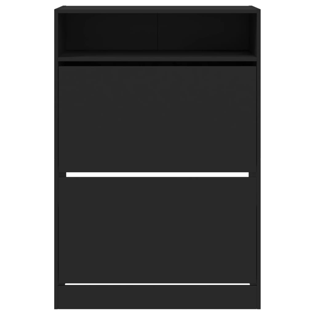 Skoställ Svart Skoskåp med 2 flip-lådor 80x34x116 cm