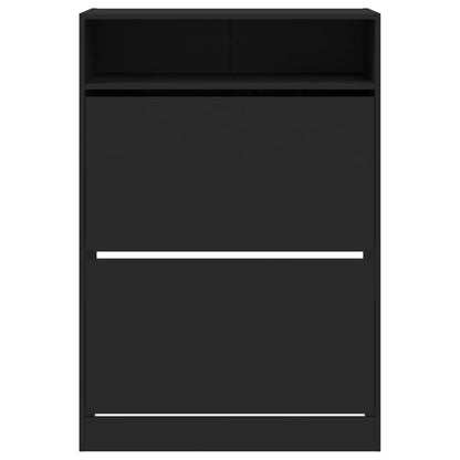 Skoställ Svart Skoskåp med 2 flip-lådor 80x34x116 cm