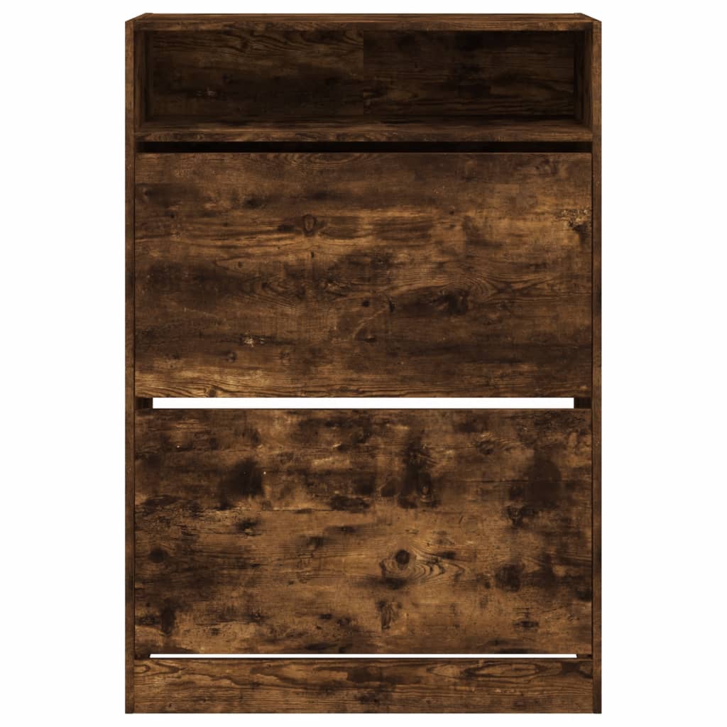 Skoställ Rökfärgad Ek Skoskåp med 2 flip-lådor 80x34x116 cm