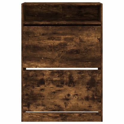 Skoställ Rökfärgad Ek Skoskåp med 2 flip-lådor 80x34x116 cm