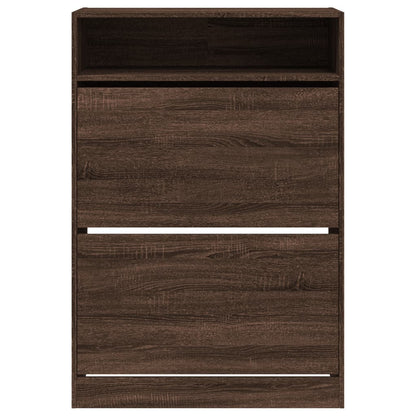 Skoställ Brun Ek Skoskåp med 2 flip-lådor 80x34x116 cm