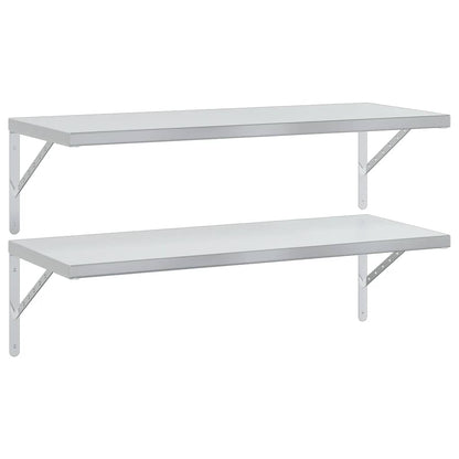 Vägghyllor 2 st 100x40 cm silver rostfritt stål