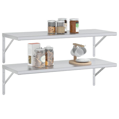 Vägghyllor 2 st 100x40 cm silver rostfritt stål