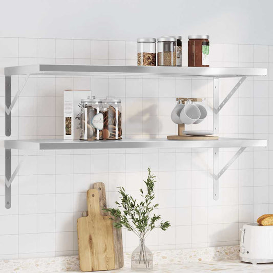 Vägghyllor 2 st 100x40 cm silver rostfritt stål