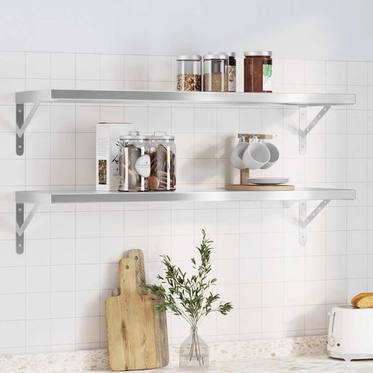 Vägghylla DIV. 2 st 100x30 cm silver rostfritt stål