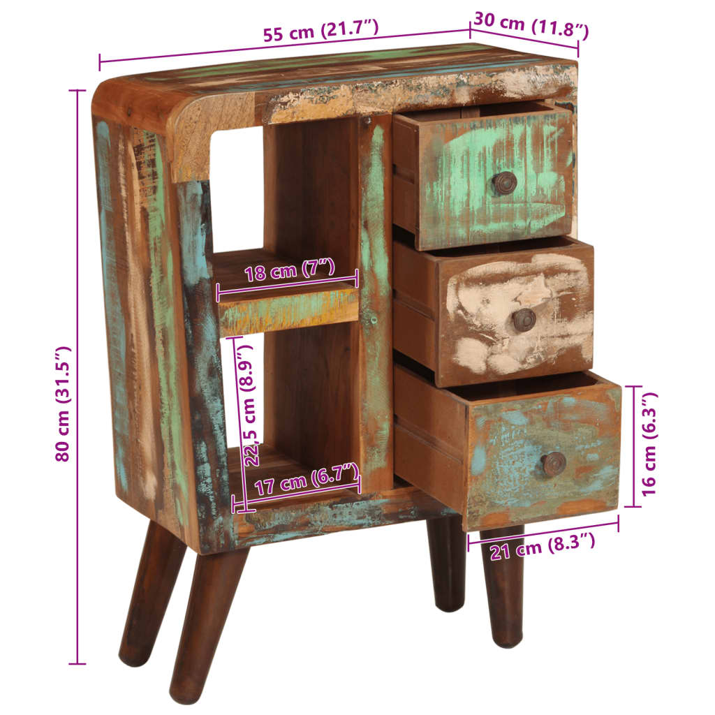 Skänk Trä 55x30x80 cm massivt återvunnet trä